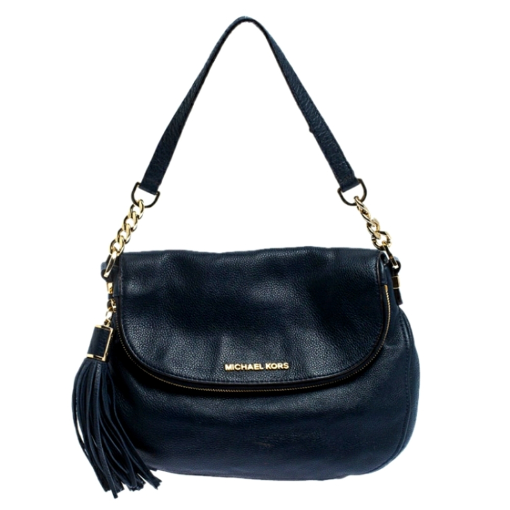 Michael Kors MK Leather Pebbled Leather Bedford Foldover Crossbody Purse Handbag